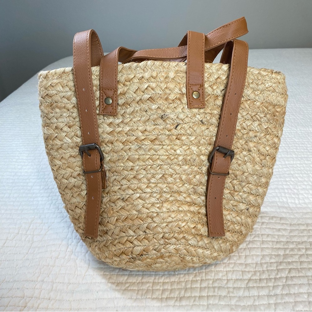 XIX PALMS Woven Jute Straw Wicker Insulated Picnic Backpack Handbag Beach Resort